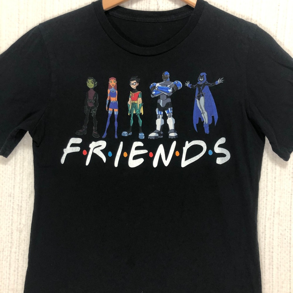 Teen Titans‎ Go Friends Parody Graphic T-Shirt Black Short Sleeve Mens Small
